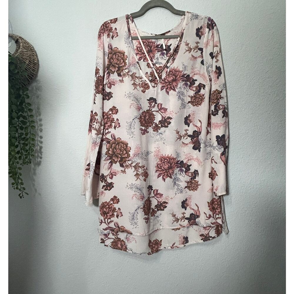 Free People Heart Beat Printed V-Neck Tunic Cream Blush Wine Colorway Size Small - Picture 5 of 13